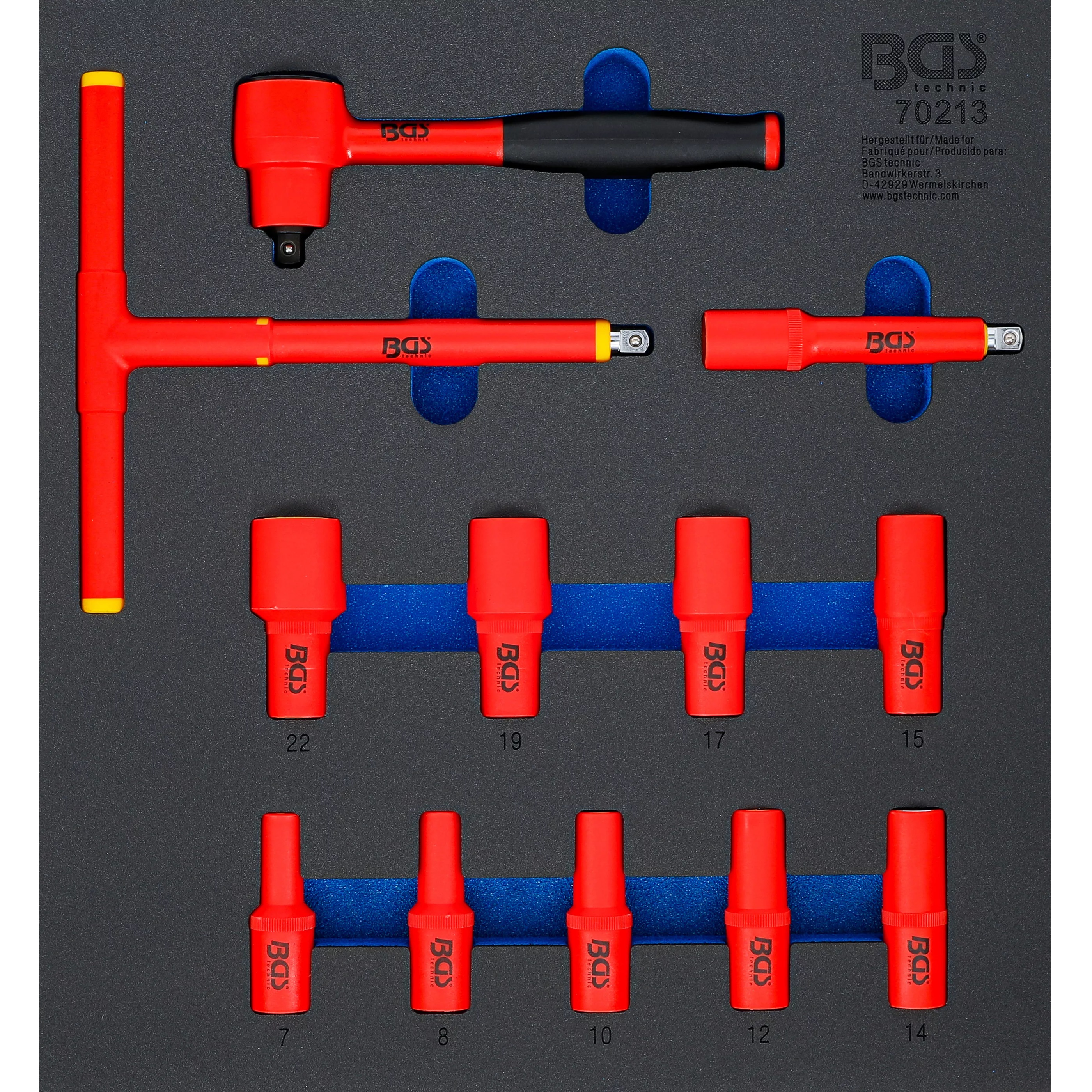 Modul 2/3 - gola sada elektrikárska VDE 3/8", 7 - 22 mm, 12 dielov, BGS 70213