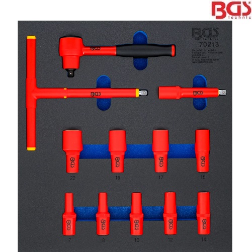 Modul 2/3 - gola sada elektrikárska VDE 3/8", 7 - 22 mm, 12 dielov, BGS 70213